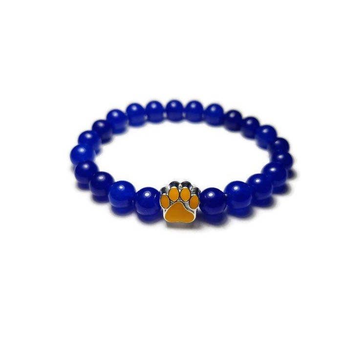 Yellow - Rich Blue Sapphire Jade Paw Print Healing Stone Bracelet for wholesale by Foxfire Stones