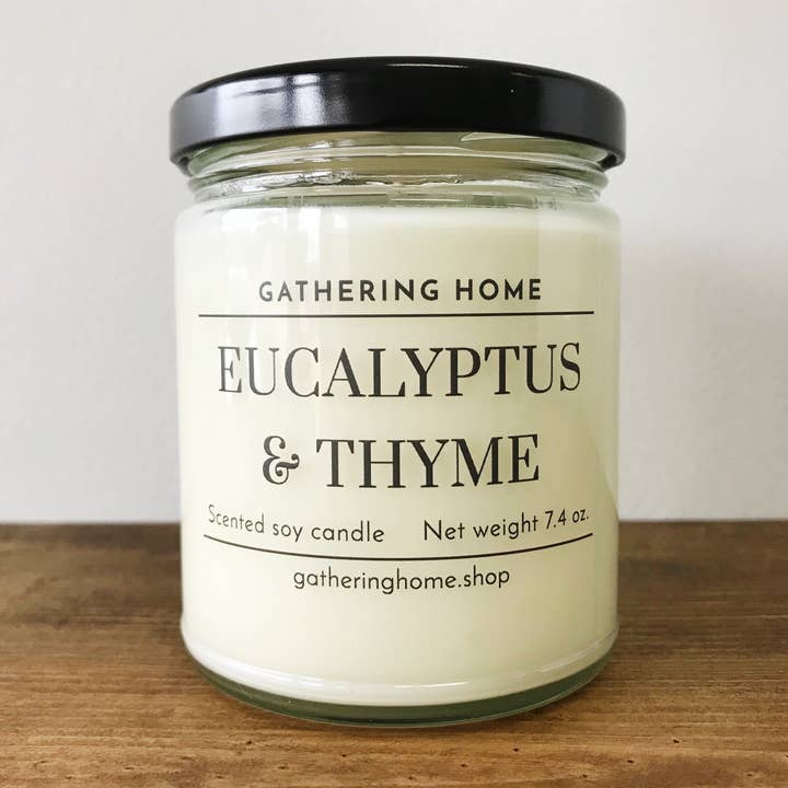 Eucalytpus and Thyme 9 oz Soy Candle for wholesale by Gathering Home Designs