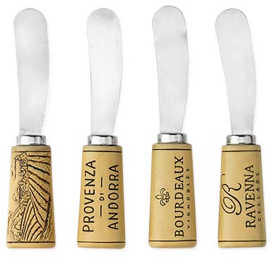 Twine - Wholesale Cheese Spreader - Cork Themed Stainless Steel Cheese Spreaders - Set of 4