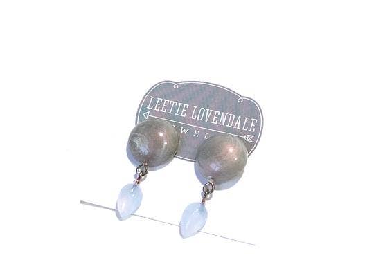 Leetie Lovendale - Wholesale Dangle Earrings - Marbled Grey Button & Blue Opal Drop Earrings7