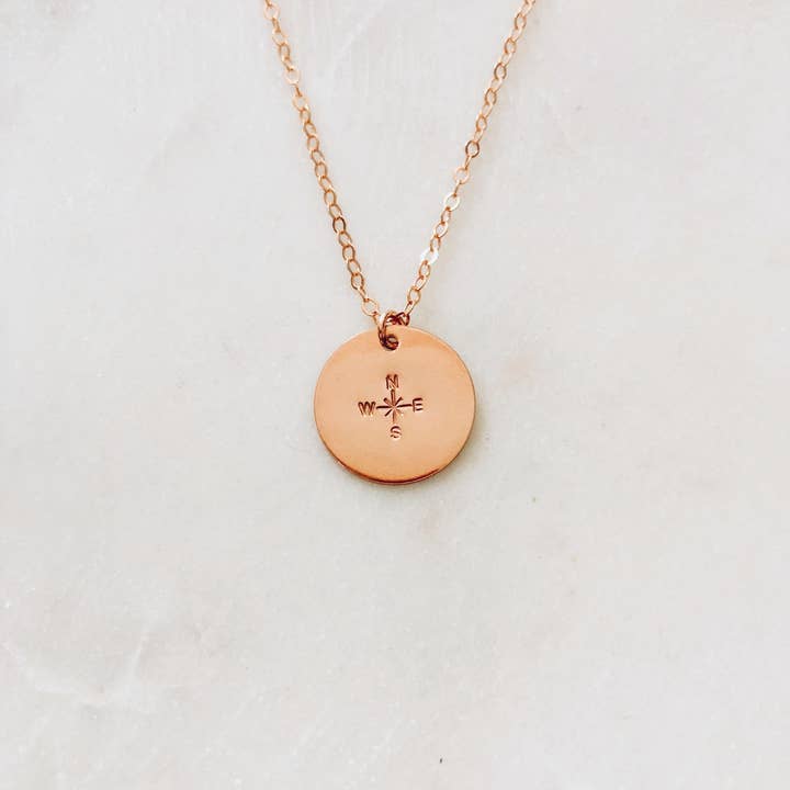 Hand Stamped Rose Gold Compass Necklace for wholesale by Reija Eden Jewelry