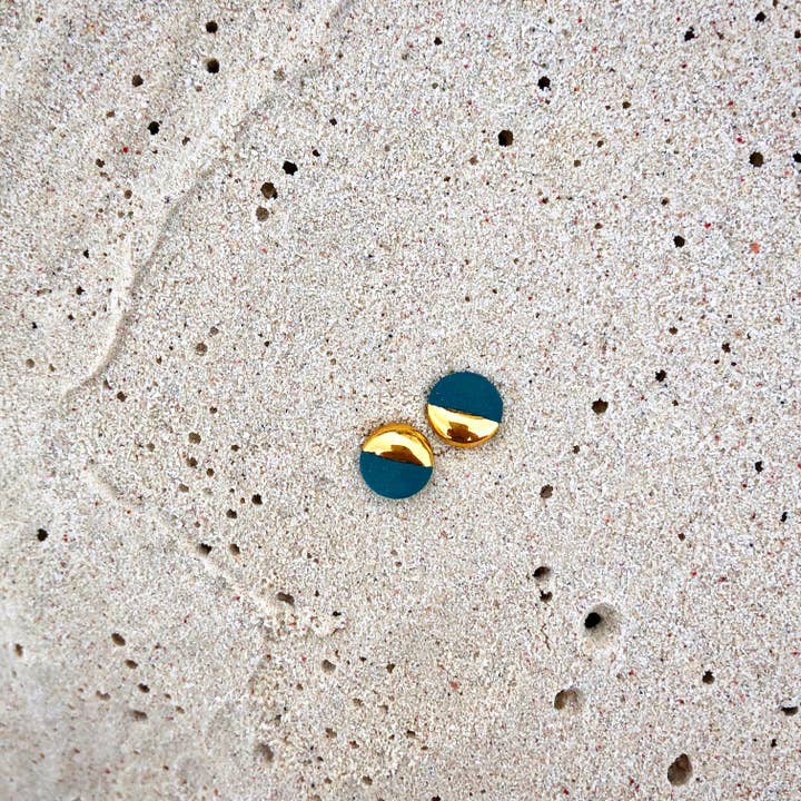 Mier Luo Porcelain Jewelry - Wholesale Stud/Post Earrings - Large Gold Dipped Flat Circle Studs