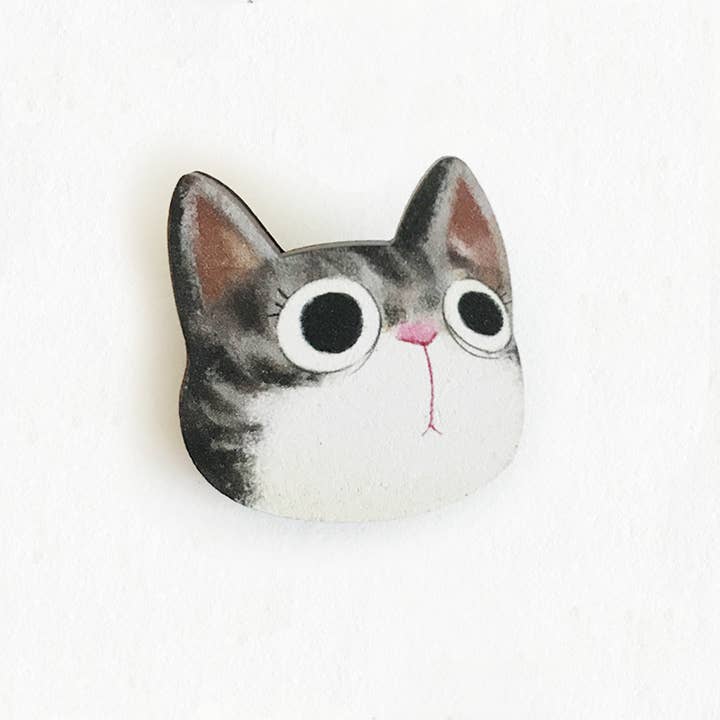 Grey Tabby Wooden Pin for wholesale by The Little Red House