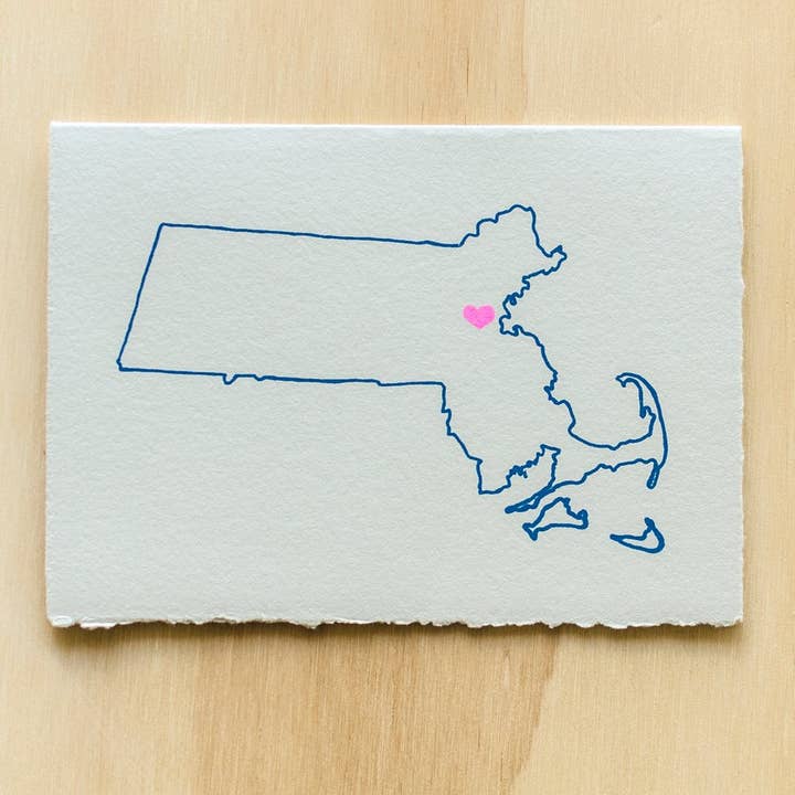 MASSACHUSETTS MAP GREETING CARD for wholesale by Alphabet Studios