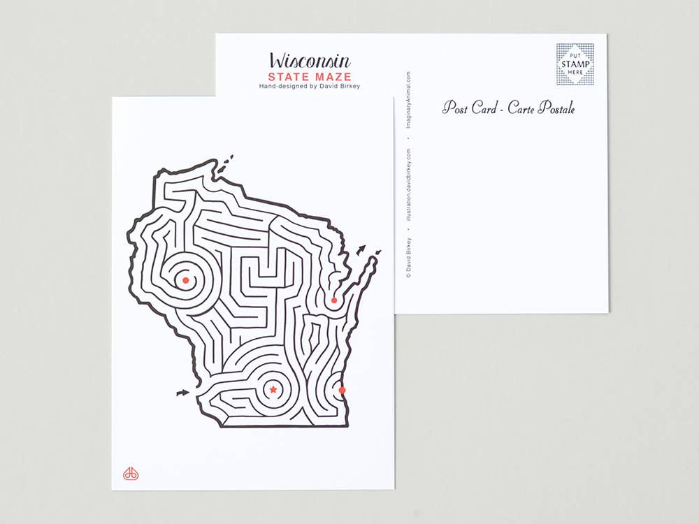 Imaginary Animal - Wholesale Postcard - 5x7 Wisconsin Map State Maze Postcard Print1
