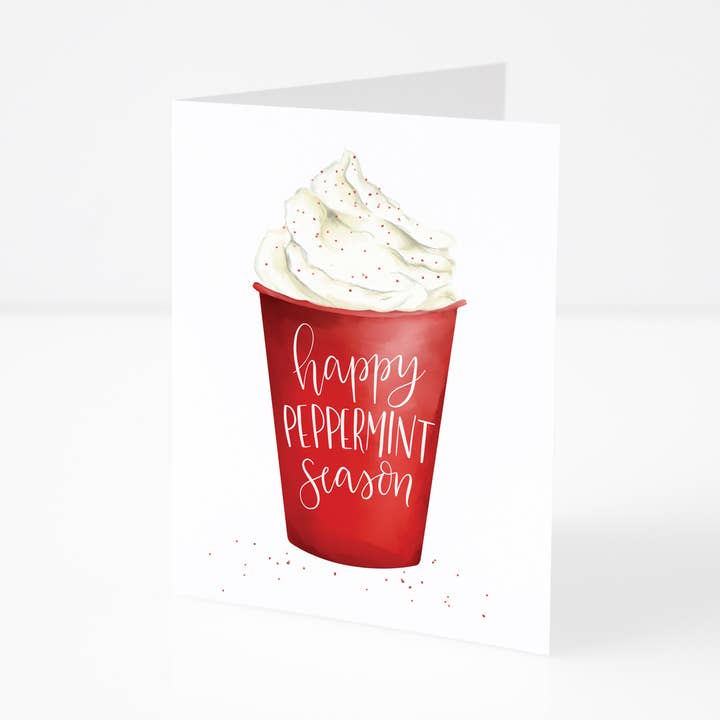 Fresh Cut Prints LLC - Wholesale Christmas Card - Peppermint Latte Coffee Lover Blank Christmas Greeting Card0