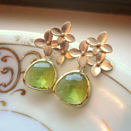Laalee Jewelry – Großhandel Ohrhänger – Peridot Apfelgrün Gold Cherry Blossom Ohrringe