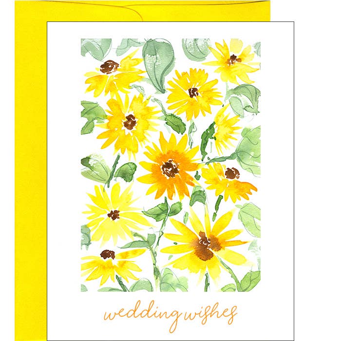 Watercolor Sunflower Wedding Wishes Card for wholesale by Pink Bathtub Designs