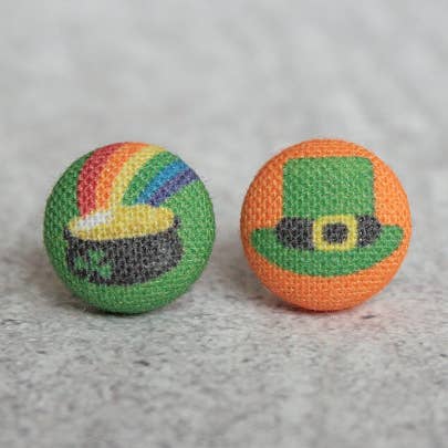 Happy Saint Patrick's Day Fabric Button Earrings for wholesale by Rachel O's