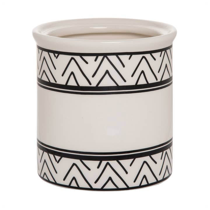 SALE 5.75" Dolomite Black-White Geometric Design Wine Crock for wholesale by Totalee Gift