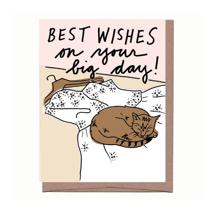 Biglietto di auguri con gatto su abito da sposa per la vendita all'ingrosso da parte di La Familia Green