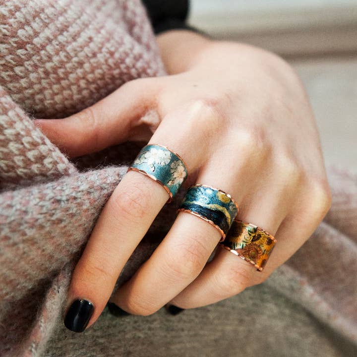 COPPER ARTS INC. - Wholesale Cocktail/Statement Ring - RVG 02 Van Gogh starry night design adjustable ring