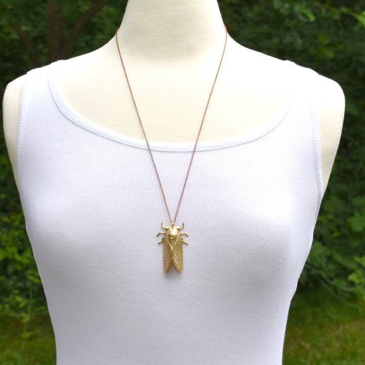 Red Truck Designs - Wholesale Pendant/Charm Necklace - Cicada Pendant Big Gold Beetle Necklace Summer Bug 24 inches2