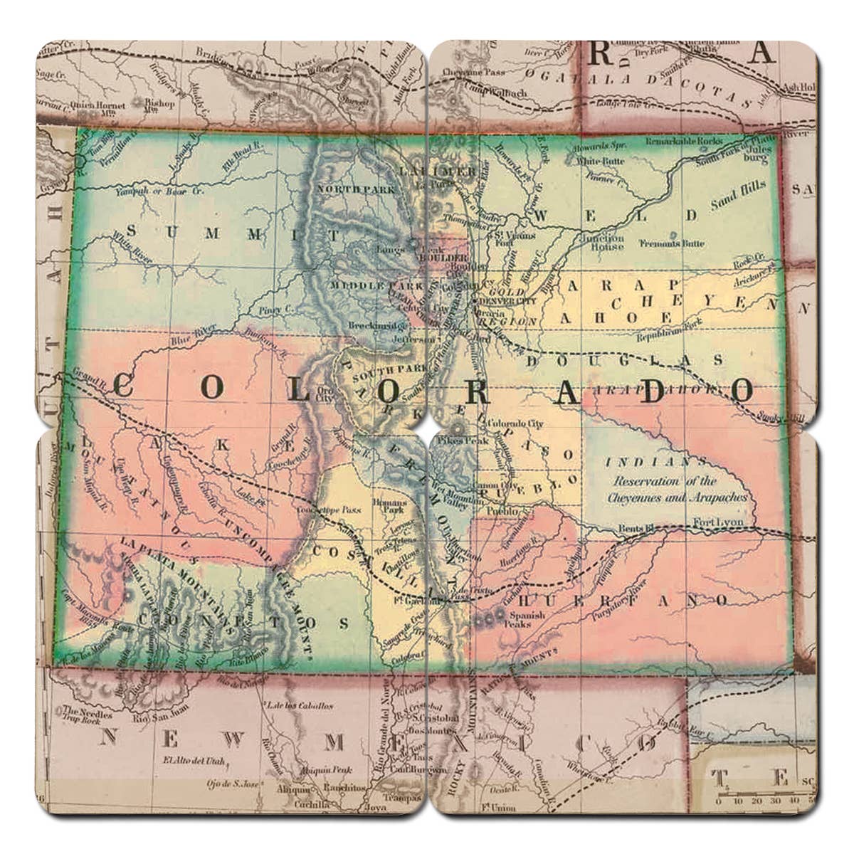 Torched Products - Wholesale Coasters - State Old World Map Coasters - Set of 4 Wood Coasters5
