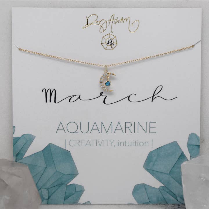 Aquamarijn halsketting halve maan - maart voor wholesale door Rory Ashton Jewelry