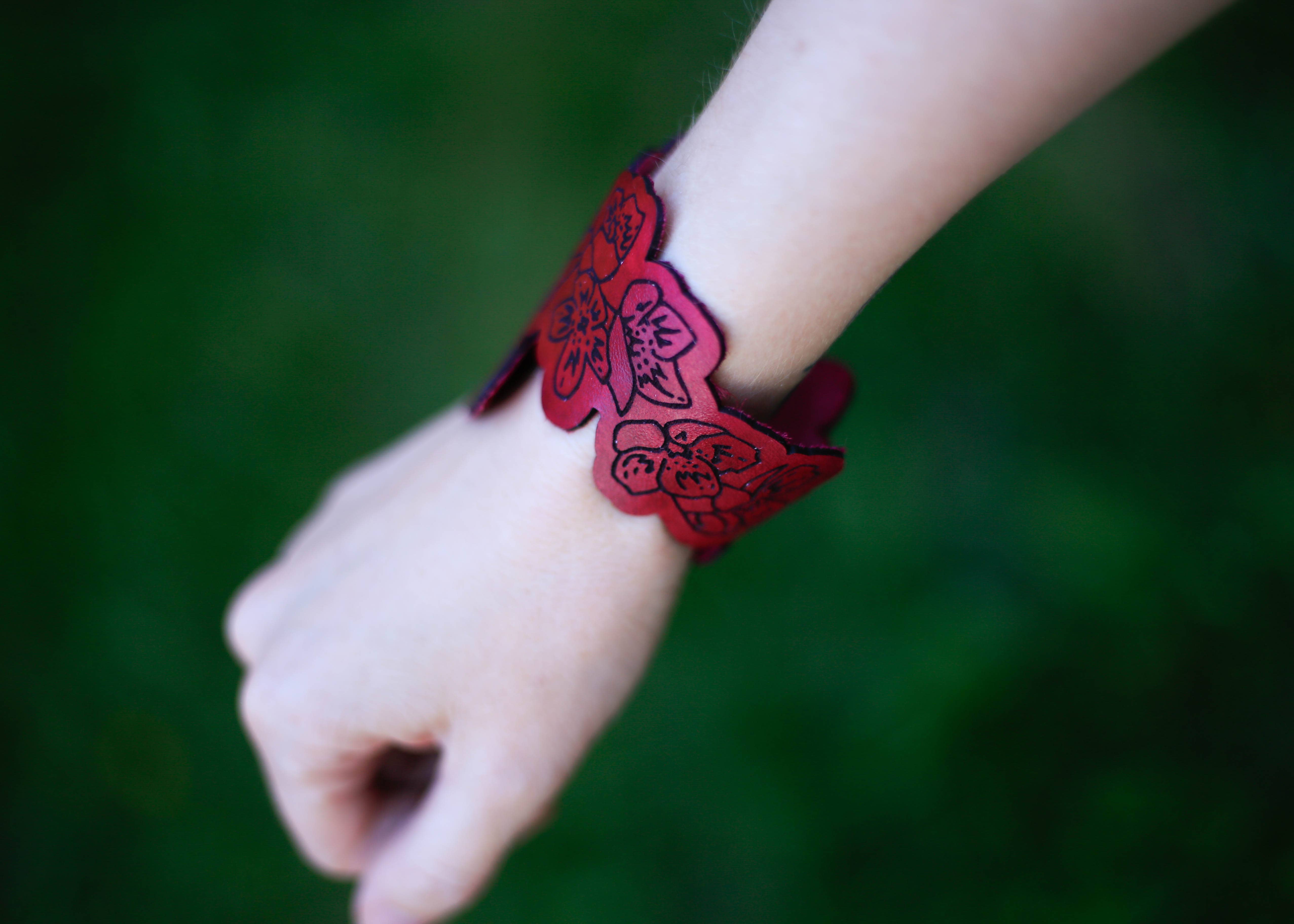 Buzzing Bird Studios, LLC - Wholesale Cuff Bracelet - Leather Cherry Blossom Cuff1