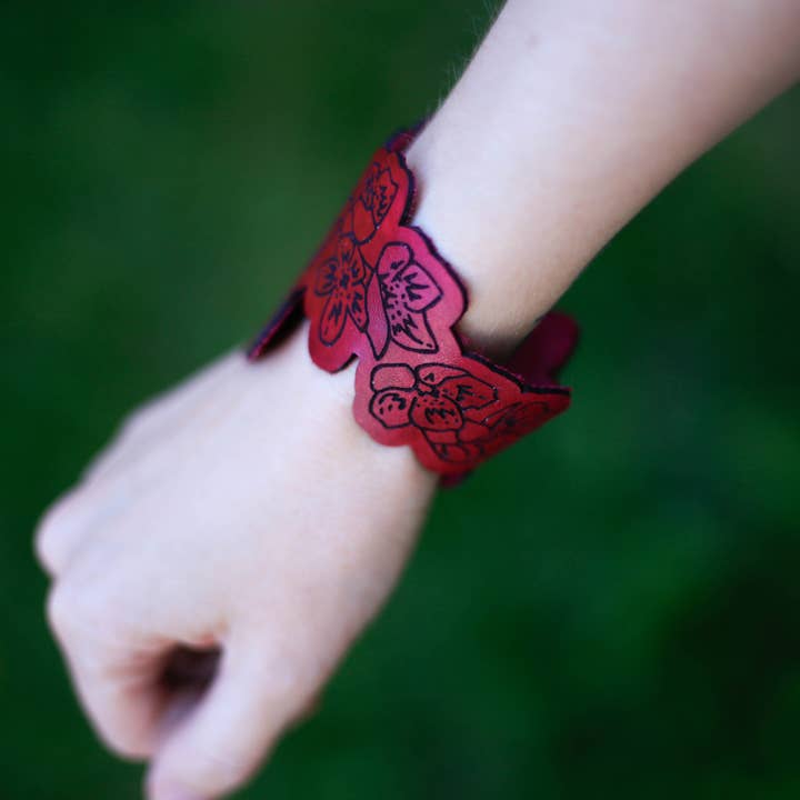 Buzzing Bird Studios, LLC - Wholesale Cuff Bracelet - Leather Cherry Blossom Cuff1