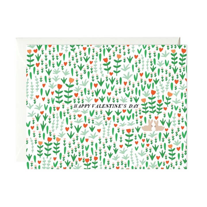 Bunny Garden Valentine's Day Card for wholesale by Paula & Waffle