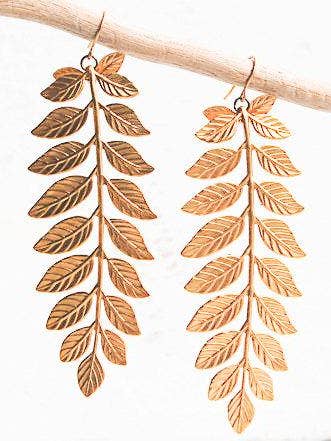 Large Gold Twig Leaf Earrings Leaf Branch Jewelry Autumn for wholesale by Red Truck Designs
