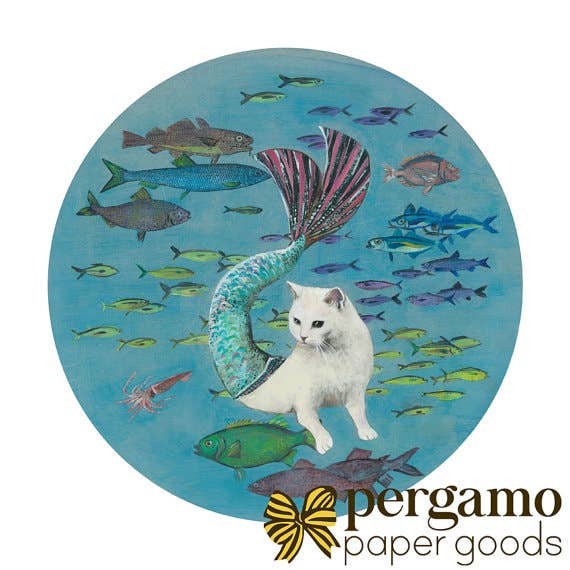 Pergamo Paper Goods - Wholesale Art Print - Mermaid Cat 12X12 Art Print1