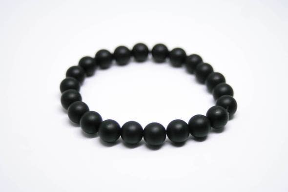 Foxfire Stones - Wholesale Beaded Bracelet - White Braided Elastic - Matte Black Onyx Bracelet