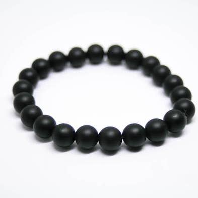 Foxfire Stones - Wholesale Beaded Bracelet - White Braided Elastic  - Matte Black Onyx Bracelet0