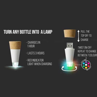 SUCK UK Ltd - USA - Vente Lampes d'appoint/de bureau - Lampe de bouteille rechargeable USB multicolore3