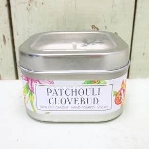 Patchouli Clovebud Soy Candle in Large Tin for wholesale by Green Daffodil Bath & Body