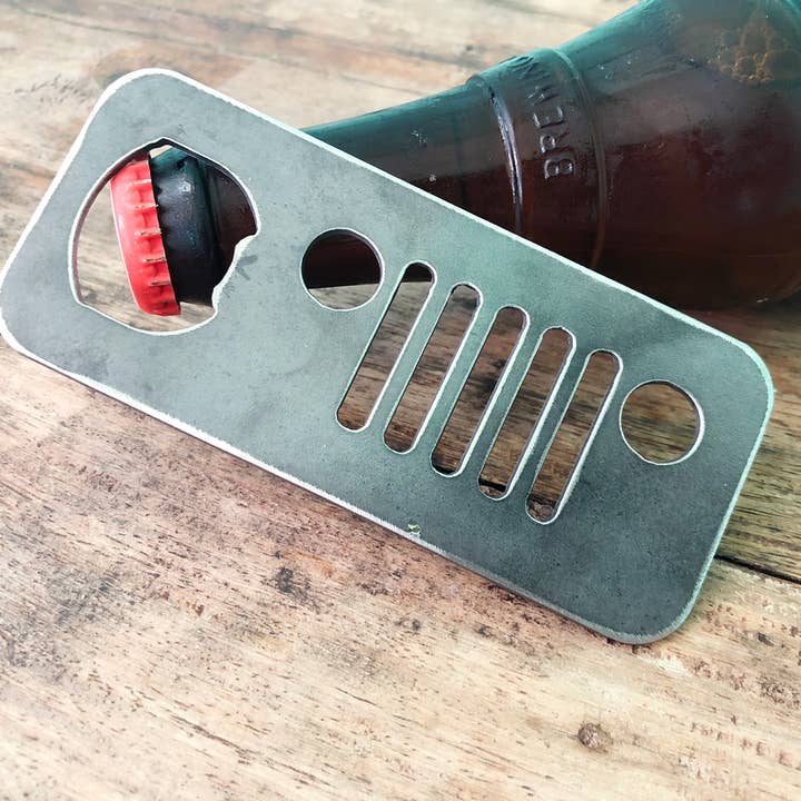 4x4 Metal Bottle opener made from Recycled Raw Steel for wholesale by BE Creations & Designs, Inc.