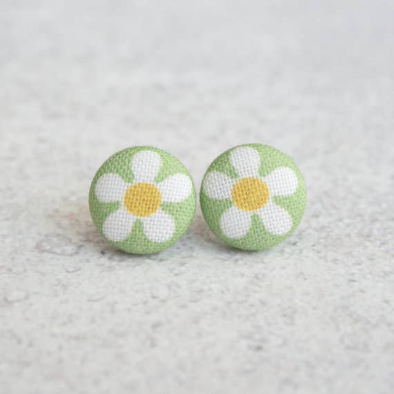 Rachel O's - Wholesale Stud/Post Earrings - Spring Daisies Fabric Button Earrings