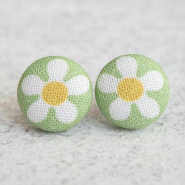 Spring Daisies Fabric Button Earrings for wholesale by Rachel O's