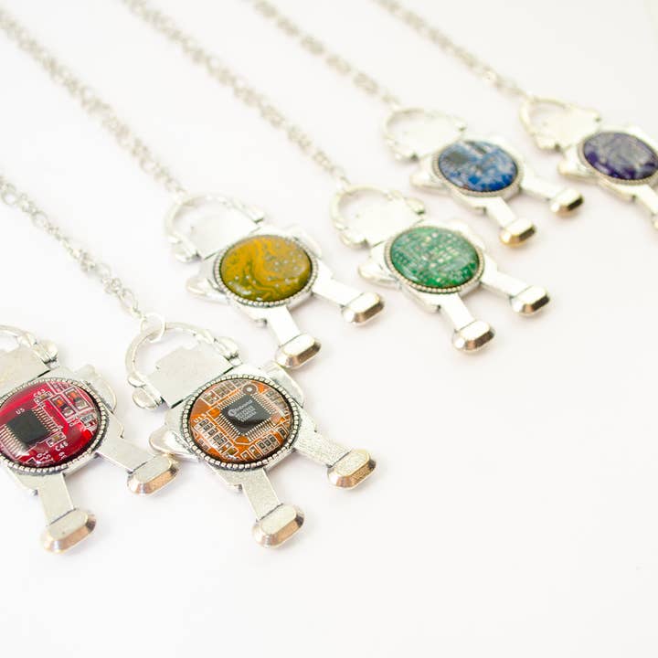Circuit Board Robot Necklace for wholesale by Circuit Breaker Labs