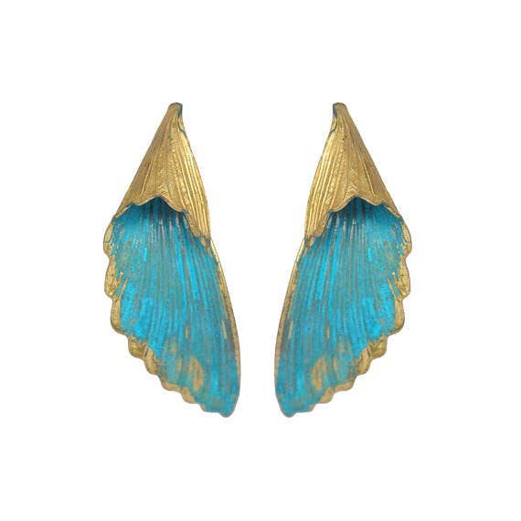We Dream in Colour - Wholesale Stud/Post Earrings - Mika Stud Earrings Wing Verdigris Patina
