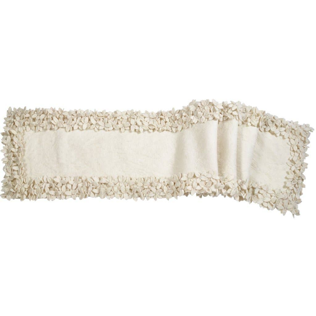 Arcadia Home - Wholesale Table Runner - Handmade Wool Floral Border Table Runner in Cream - 16" x 901