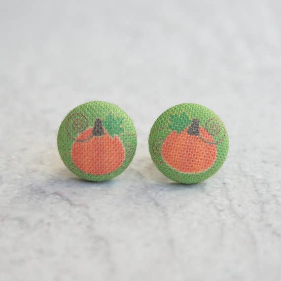 Fall Pumpkins Fabric Button Earrings for wholesale by Rachel O's