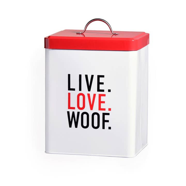 Large Live Love Woof Metal Canister for wholesale by Amici Home