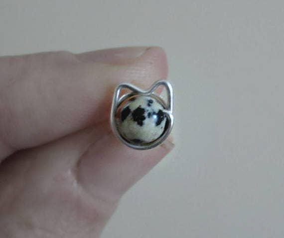 Contempo Jewelry - Wholesale Stud/Post Earrings - Dalmatian Jasper Cat Sterling Stud Earrings3