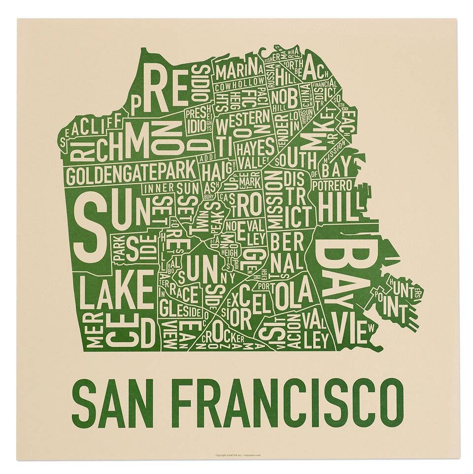 Ork Posters - Wholesale Poster - 18" x 18" San Francisco Neighborhood Map Poster1