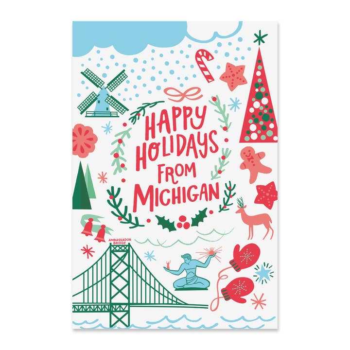 Michigan Holiday Postcard Set for wholesale by Paper Parasol Press