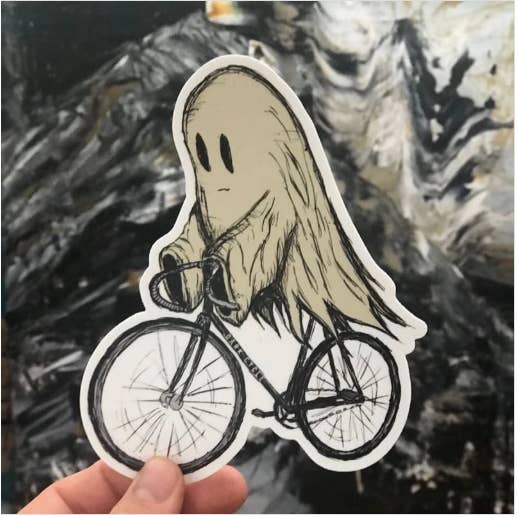Ghost On A Bicycle Vinyl Sticker for wholesale by Dark Cycle Clothing