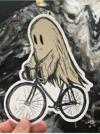Ghost On A Bicycle Vinyl Sticker for wholesale by Dark Cycle Clothing