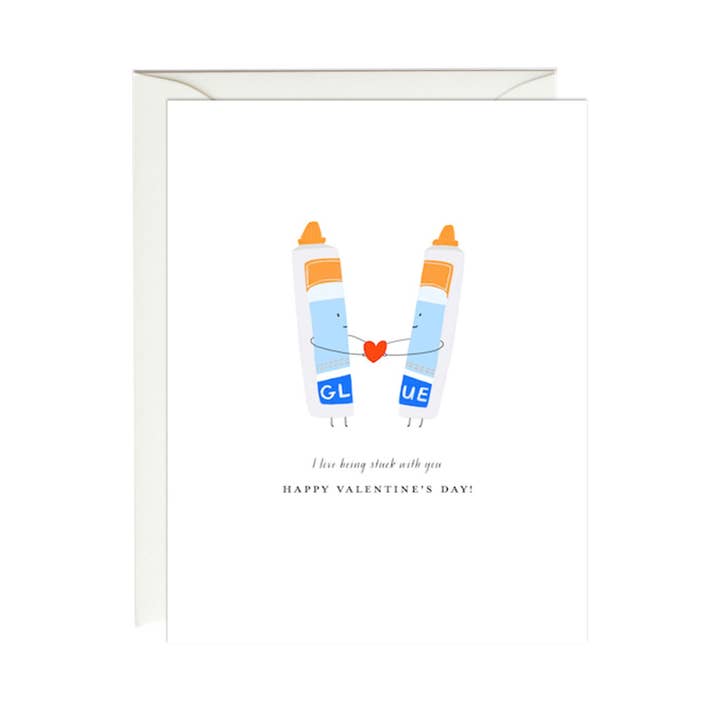 Stuck Glue Valentine's Day Card for wholesale by Paula & Waffle