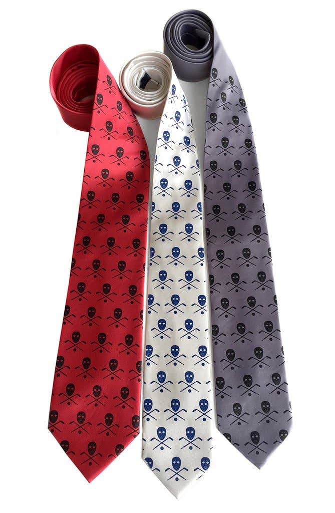 Cyberoptix Tie Lab - Wholesale Necktie - Men's - Hockey Necktie. Stick, Mask & Puck Print.2