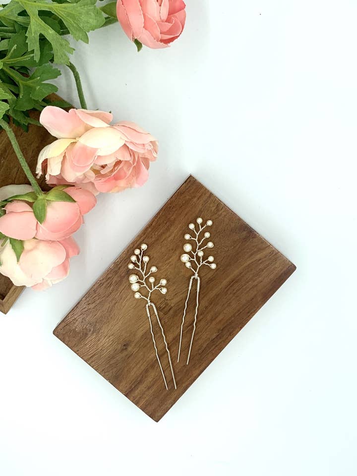 Sterling Silver Pearl Vine Bridal Hair Pins for wholesale by Acute Designs