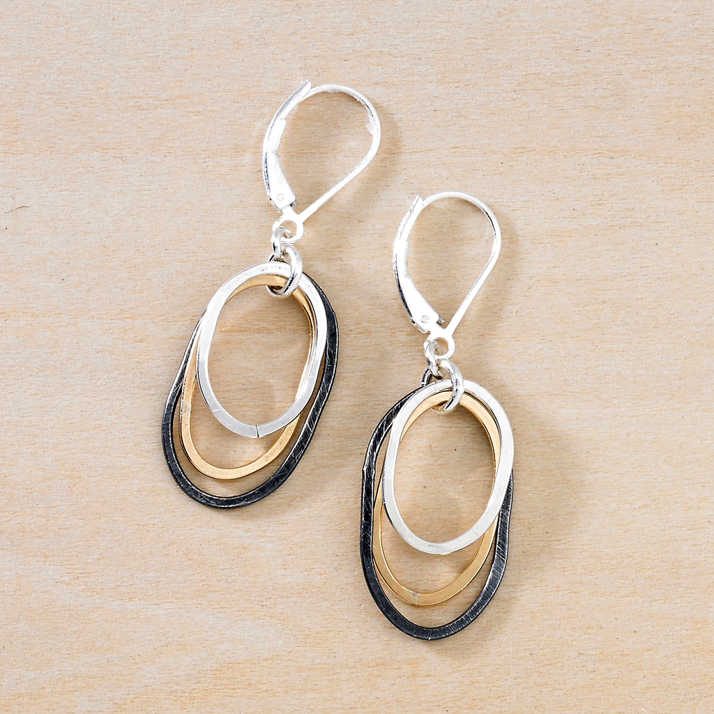 Freshie & Zero - Wholesale Dangle Earrings - Mixed Flame Earrings Hammered Handmade Sterling Gold Black1