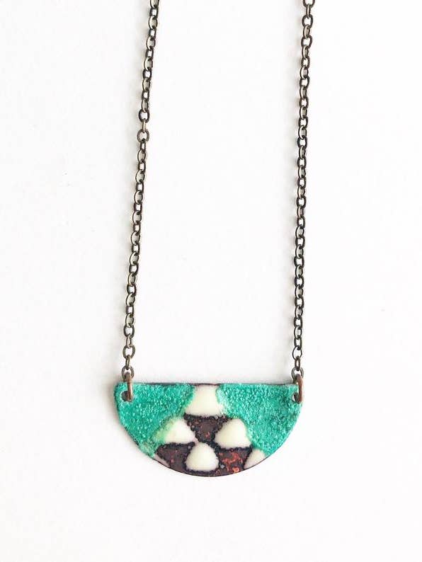 Small Half Moon Enamel and Patina Necklace for wholesale by Courtney Fischer Jewelry