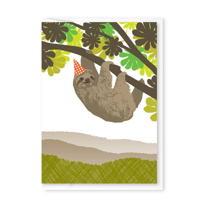 Modern Printed Matter - Wholesale Birthday Card - Sloth Party Hat Folded Enclosure