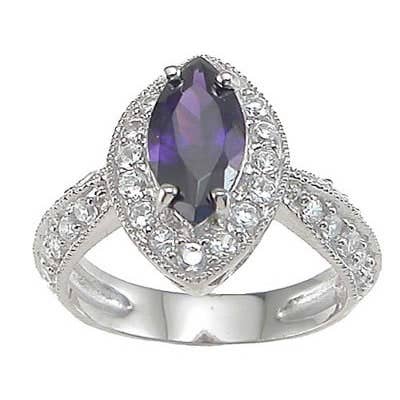 Rhodium Finish Sterling Silver Purple Cubic Zirconia Pave Engagement-style Ring for wholesale by Plutus Brands