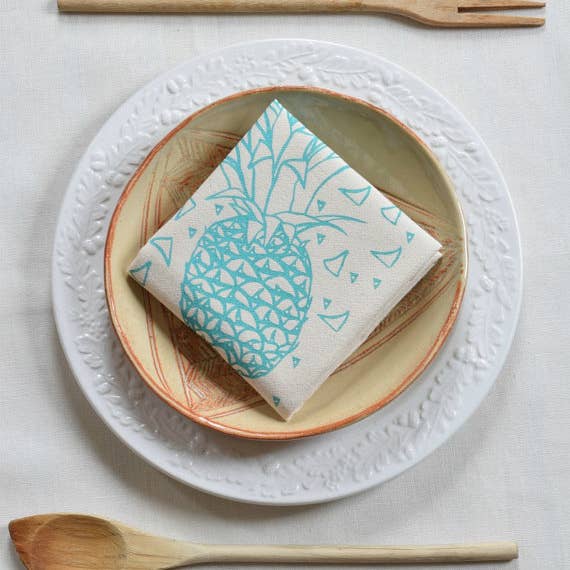 Hearth and Harrow - Wholesale Dinner & Cloth Napkin - Set of 4 Organic Cotton Pineapple Napkins in Mint Green