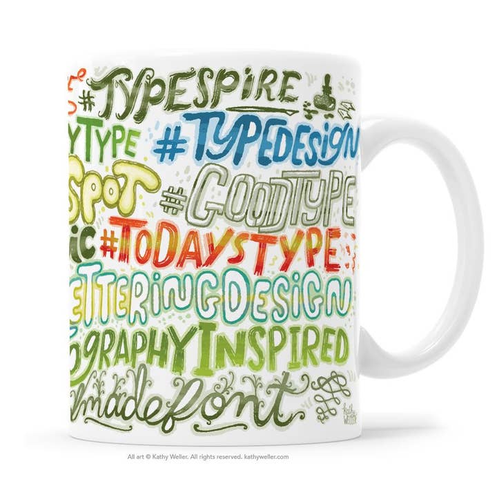 Typography Hashtag Instagram Mug for wholesale by Kathy Weller Art+Ideas